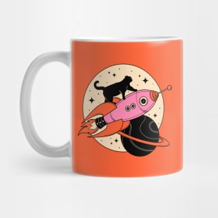 Space Walker Black Cat in orange Mug